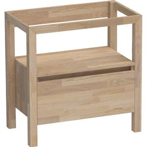 BRAUER Natural Wood Staand badkamermeubelset 80cm Massief Eiken Grey Oak met wastafel marmerlook Zwart SW3034 / SW721039