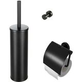 Geesa Nemox Toiletaccessoireset - Toiletborstel met houder - Toiletrolhouder met klep - Handdoekhaak - Zwart 91650006115