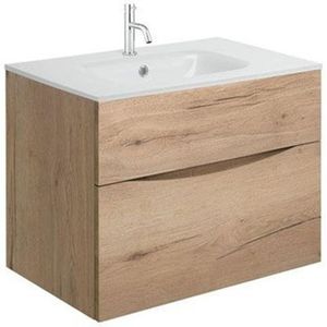 Crosswater Glide II Badkamermeubelset - 70x45x52cm - 2 lades - greeploos - softclose - windsor oak - kraangat - wit SW487206 SW487207