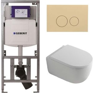 QeramiQ Dely Swirl Toiletset - 36.3x51.7cm - Geberit UP320 inbouwreservoir - 35mm zitting - bedieningsplaat beige - ronde knoppen - wit mat 0701131/SW1102365/SW1000767/SW1026257