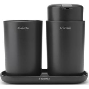 Brabantia ReNew Badkameraccessoires - set van 3 - Zeeppomp - Tandenborstelhouder - Schaal - donker grijs 280368