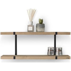 Looox Shelf Wood wandplank duo 80x28x15cm met zwart mat ophanging eiken old grey / zwart mat WWSDUO80MZ