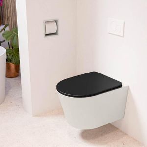 MONDIAZ LAVIE wandclosetpack - 36x53cm - diepspoel - rimless - Linen (offwhite) - softclose - quick-release - toiletzitting - Urban (zwart) LAVIEsetLinUrb