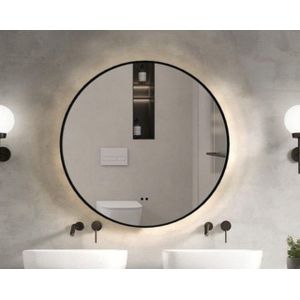 Saniclass Badkamerspiegel - rond - diameter 80cm - indirecte LED verlichting - spiegelverwarming - infrarood schakelaar - mat zwart SW2-80MB