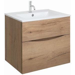 Crosswater Glide II Badmeubelset - 60x45x52cm - 2 lades - greeploos -Windsor Oak - wastafel - kraangat - ice white SW876167 SW876186