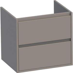 BRAUER New Future Wastafelonderkast - 60x46x55cm - 2 greeploze softclose lades - 1 sifonuitsparing - MDF - mat taupe 1564