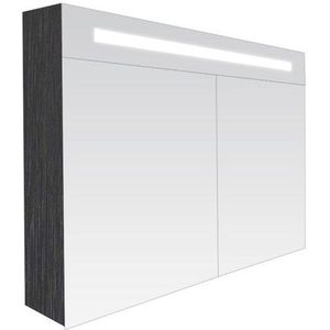BRAUER Double Face Spiegelkast - 100x70x15cm - verlichting - geintegreerd - 2 links- rechtsdraaiende spiegeldeur - MFC - black wood 7058