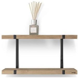 Looox Shelf Wood wandplank duo 60x28x15cm met zwart mat ophanging eiken old grey / zwart mat WWSDUO60MZ