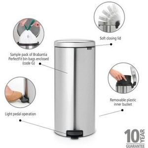 Brabantia NewIcon Pedaalemmer - 30 liter - kunststof binnenemmer - matt steel fingerprint proof 111822