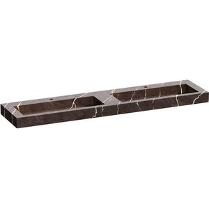 Saniclass Artificial Marble Meubelwastafel - 200x46x10 - Zonder overloop - 2 wasbakken - 2 kraangaten - composiet - Copper Brown WT-AM2002CB