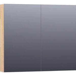 Saniclass Plain Spiegelkast - 80x70x15cm - 2 links/rechtsdraaiende spiegeldeuren - hout - grey oak SK-PL80GO