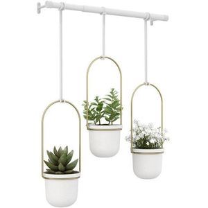 Umbra Triflora plantenhanger 64x110x15cm voor 3 planten polyester wit/goud 1011748-524