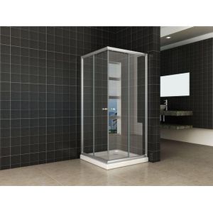 Xellanz Eco hoekinstap cabine met 2 schuifdeuren 1000 x 1000 x 1900 x 5 mm helder glas/chroom 20.3702