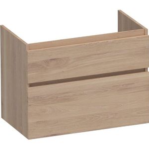 BRAUER Advance Wastafelonderkast - 80x46x60cm - 2 softclose greeploze lades - 1 sifonuitsparing - doorlopende lamellen - geborsteld hout - Smoked oak OK-MEA80SO