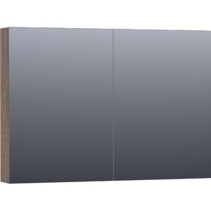 BRAUER Plain Spiegelkast - 100x70x15cm - 2 links/rechtsdraaiende spiegeldeuren - MFC - burned bark SK-PL100BB