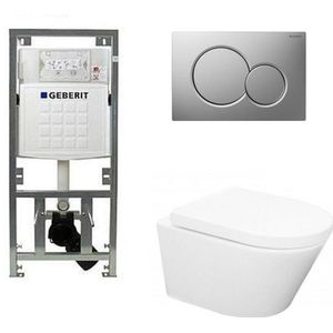 Wiesbaden Vesta toiletset Rimless 52cm inclusief UP320 toiletreservoir en softclose toiletzitting met bedieningsplaat glans verchroomd 0701131/0700519/sw65812/