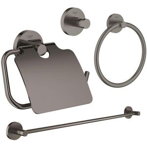 GROHE Essentials accessoireset 4-delig met handdoekring, handdoekhouder, handdoekhaak en toiletrolhouder met klep brushed hard graphite sw98945/sw98977/sw99001/sw99017/