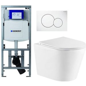 QeramiQ Dely Toiletset - Geberit UP320 inbouwreservoir - witte bedieningsplaat - toilet - zitting - mat wit 0701131/0700518/sw543432/