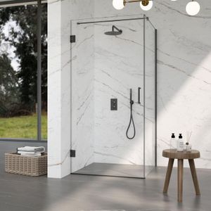 Fortifura Galeria Douchecabine - 80x120x200cm - scharnieren - deurgreep - stabilisatiestang - vlak - helder veiligheidsglas - Geborsteld gunmetal PVD (Antraciet) SW1122547/SW1122563/SW797907/SW797917