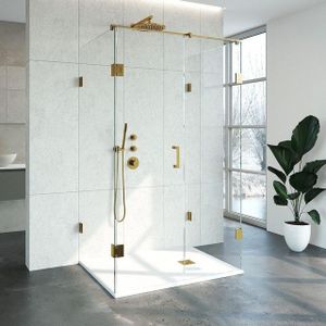 Saniclass Create Douchecabine XL 120x200x90cm profielloos met antikalk en 8mm veiligheidsglas Goud geborsteld 4JC12-90x120u