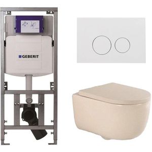 QeramiQ Dely Swirl Toiletset - 36.3x51.7cm - Geberit UP320 Burda inbouwreservoir - 35mm zitting - glans witte bedieningsplaat - ronde knoppen - beige 0701131/SW706186/SW1000771/SW1026259
