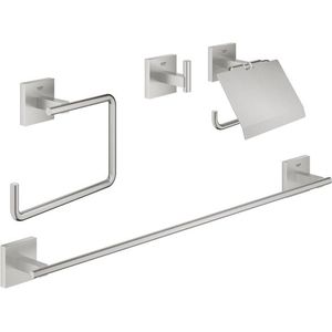 Grohe Start Cube accessoireset 4-in-1 - closetrolhouder - met klep - handdoekhaak - handdoekring - handdoekhouder 60cm - supersteel 41115DC0