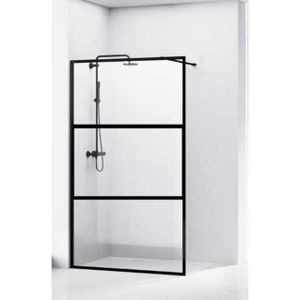 Van Rijn Products ST04 Vaste wand 88x200cm 8mm helder glas met aluminium profiel zwart omkaderd inclusief stabilisatiestang 120cm ST0490M3