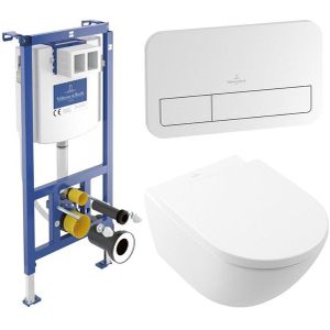 Villeroy & Boch Subway 3.0 Toiletset - zonder spoelrand - diepspoel - inbouwreservoir - twistflush - bedieningsplaat chroom glans - zitting softclose & quickrelease - ceramic+ stone white 92242700 / 92249061 / 4670T0RW