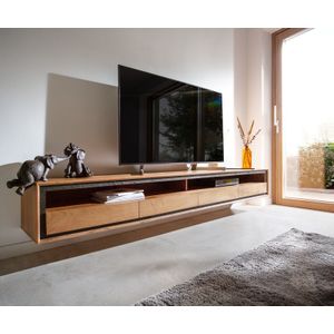 Tv-meubel Stonegrace 240 cm acacia natuur 2 vakken 4 laden steenfineer zwevend