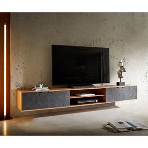 Tv-meubel Teele 240 cm acacia natuurleisteen 4 deurs zwevend