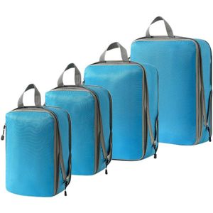 Compressie Packing Cubes - Blauw - 4 stuks - Compression Rits - Organizer Set Voor Koffers en Tassen - Bagage & Backpack Compression