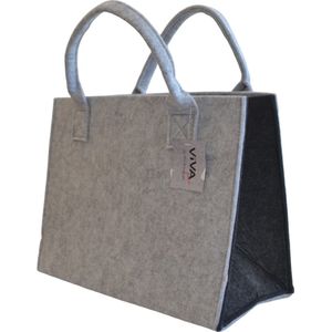 Boodschappentas Vilt - Grijs / Zwart - 35 x 20 x 28 cm - Vilten tas - Stevige tas - Goodiebag - Shopper - Handtas