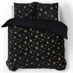 Glamour Foil Flanel Dekbedovertrek - Stars - Zwart - 140x220 cm