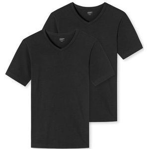 Schiesser T-shirt V-hals Uncover 2-pack Zwart