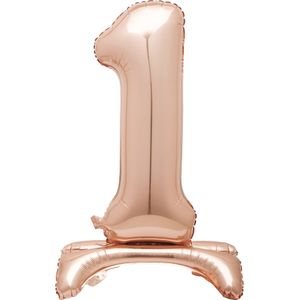 Folie Ballon Cijfer 1 Rose Goud Standaard 76cm