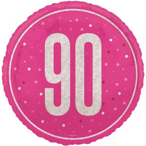 90 Jaar Helium Ballon Roze Leeg 45cm