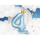 Folie Ballon Cijfer 4 Lichtblauw Standaard Leeg 84cm
