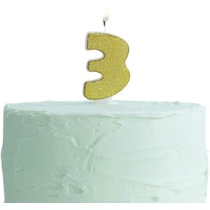 Gouden Kaars 3 Jaar Glitters 6cm