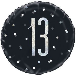 Helium Ballon 13 Jaar Zwart 45cm leeg