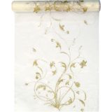 Vanille Creme Organza Stof Gouden Bloemen 36cm 9m