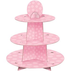 Cupcake Etagere - Stippen - Roze - 34cm - 1 stuk