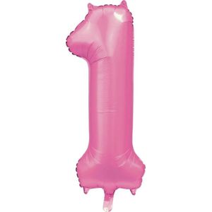 Roze Cijfer Ballon 1 Jaar Glans 86cm