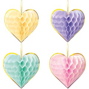 4 Honeycombs Paper astd 23cm - Watercolors Hearts