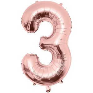 3 Jaar Cijfer Ballon Rose Goud Leeg 86cm