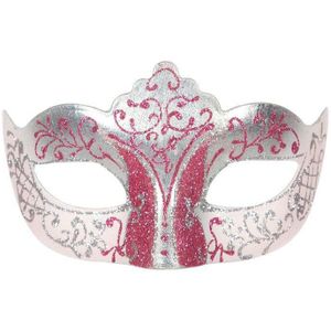 Venetiaans Oogmasker Roze Zilver Glitter
