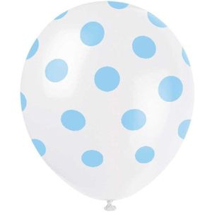 Lichtblauwe Ballonnen Witte Stippen 30cm 6st