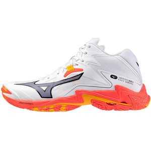 Mizuno - WAVE LIGHTNING Z8 MID - Volleybalschoenen - Wit/Fiery Coral/Citrus