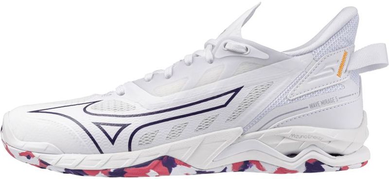 Mizuno - WAVE MIRAGE 5 - Handbalschoenen - Wit/VioletIndigo/CamelliaRos