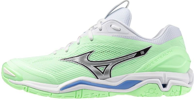 Mizuno - WAVE STEALTH 6 - Handbalschoenen - Neo Mint/Zwart/Frontier Blauw - Kunstleer/Mesh