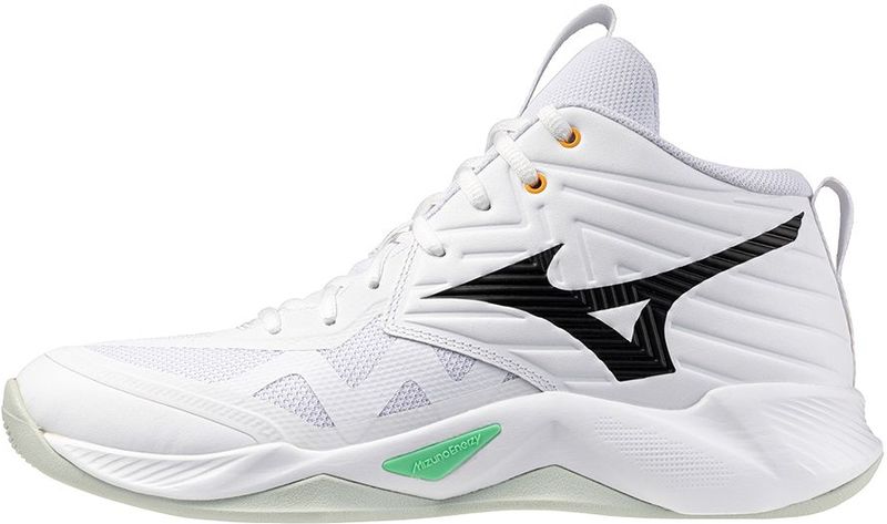 Mizuno - WAVE MOMENTUM PRO MID - Volleybalschoenen - Wit/Zwart/Frozen Emerald